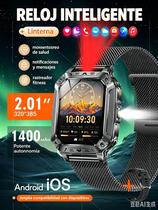 Relógio inteligente militar para homem, HD de 2.01" pulgadas/bateria de 1400 mAh relógios inteligentes para Android/iOS (contestar/realizar chamadas Bluetooth) Acompanhamento de fitness, mais de 100 esportes/lanterna LED/impermeável IP68/relógio inteligente de seguimento de sonho Relógio inteligente militar para homem, HD de 2.01" pulgadas/bateria de 1400 mAh relógios inteligentes para Android/iOS (contestar/realizar chamadas Bluetooth) Acompanhamento de fitness, mais de 100 esportes/lanterna LED/impermeável IP68/relógio inteligente de seguimento de sonho