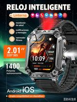 Relógio inteligente militar para homem, HD de 2.01" pulgadas/bateria de 1400 mAh relógios inteligentes para Android/iOS (contestar/realizar chamadas Bluetooth) Acompanhamento de fitness, mais de 100 esportes/lanterna LED/impermeável IP68/relógio inteligente de seguimento de sonho Relógio inteligente militar para homem, HD de 2.01" pulgadas/bateria de 1400 mAh relógios inteligentes para Android/iOS (contestar/realizar chamadas Bluetooth) Acompanhamento de fitness, mais de 100 esportes/lanterna LED/impermeável IP68/relógio inteligente de seguimento de sonho