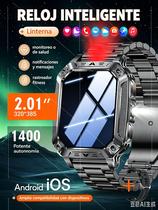 Relógio inteligente militar para homem, HD de 2.01" pulgadas/bateria de 1400 mAh relógios inteligentes para Android/iOS (contestar/realizar chamadas Bluetooth) Acompanhamento de fitness, mais de 100 esportes/lanterna LED/impermeável IP68/relógio inteligente de seguimento de sonho Relógio inteligente militar para homem, HD de 2.01" pulgadas/bateria de 1400 mAh relógios inteligentes para Android/iOS (contestar/realizar chamadas Bluetooth) Acompanhamento de fitness, mais de 100 esportes/lanterna LED/impermeável IP68/relógio inteligente de seguimento de sonho