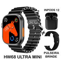 Relogio Inteligente Smart Watch HW68 Ultra Mini 41mm + Fone i12 Bluetooth Android iOS