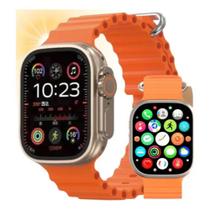 Relógio Inteligente Smart Watch K9 Ultra 2 C/ duas pulseiras cor verde e laranja bisel gold