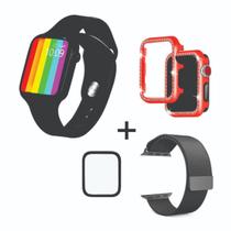 Relógio Inteligente Smart Watch W34S Case de Strass Pelicula e Duas Pulseiras