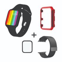 Relógio Inteligente Smart Watch W34S Case de Strass Pelicula e Duas Pulseiras