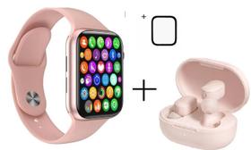 Relogio Inteligente Smart Watch W34S Troca Pulseira Ligaçoes Monitor Cardiaco rosa mais fone bluetooth mais pelicula