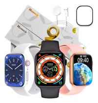 Relógio inteligente smartwatch Branco P90 troca pulseira ligações monitor cardíaco android e IOS
