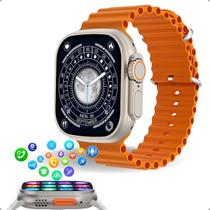 Relógio inteligente smartwatch BW8 Ultra Laranja troca pulseira ligações monitor cardíaco android e IOS