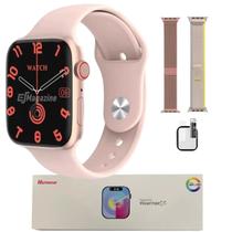 Relógio Inteligente Smartwatch Feminino Masculino W99+ Plus Series 9 Rose Gold + 2 Pulseiras Película ChatGPT Tela Amoled Lançamento