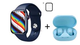 Relogio Inteligente SmartWatch HW19 azul com 2 pulseiras mais fone bluetooth e mais pelicula 3D Tela Inifinita NFC
