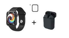 Relogio Inteligente SmartWatch HW19 preto com 2 pulseiras mais fone I12 e mais pelicula 3D Tela Inifinita NFC