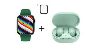 Relogio Inteligente SmartWatch HW19 verde com 2 pulseiras mais fone bluetooth e mais pelicula 3D Tela Inifinita NFC