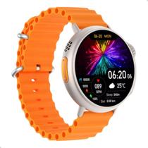 Relógio Inteligente Smartwatch Hw3 Laranja Ultra Max, Assist. De Voz, Chamadas, Redondo