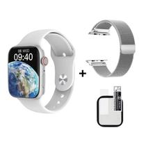 Relógio Inteligente Smartwatch Masculino Feminino W28 Pro Series 8 Prata + Pulseira Metal e Película Versão Atualizada - Microwear