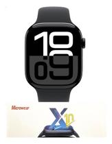 Relogio Inteligente Smartwatch Preto Pro Max Prime Caixa Branco Pulseira Preta Bisel Cinza Desenho da pulseira Original