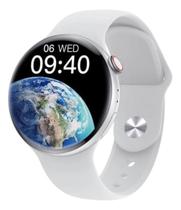 Relógio inteligente Smartwatch Redondo Branco A80 troca pulseira ligações monitor cardíaco android e IOS