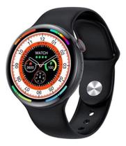 Relógio inteligente Smartwatch Redondo Preto A80 troca pulseira ligações monitor cardíaco android e IOS
