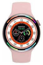 Relógio inteligente Smartwatch Redondo Rosa A80 troca pulseira ligações monitor cardíaco android e IOS