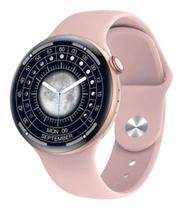 Relógio inteligente Smartwatch Redondo Rosa A80 troca pulseira ligações monitor cardíaco android e IOS