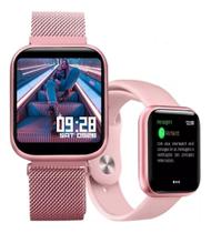 Relógio Inteligente Smartwatch Rosa Bluetoth Android IOS T80s Envio Já
