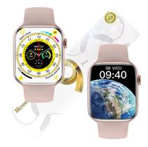 Relógio inteligente smartwatch Rosa P90 troca pulseira ligações monitor cardíaco android e IOS