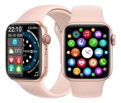 Relógio inteligente smartwatch Rosa P90 troca pulseira ligações monitor cardíaco android e IOS