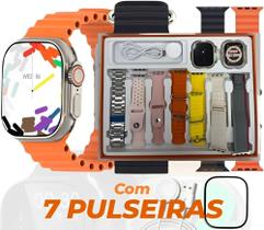 Relógio Inteligente Smartwatch S100 Ultra, 7 Pulseiras, Kit Pink, Carregador indução, GPS, Completo