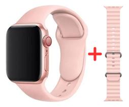 Relógio Inteligente Smartwatch S28 Pro Rosa Para Homem Mulher Android E IOS com Duas Pulseiras