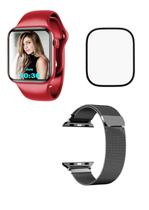 Relógio Inteligente Smartwatch S9 Vermelho + Pulseira Preta + Pelicula