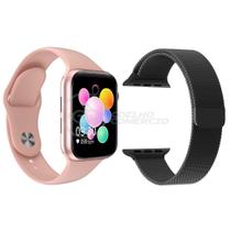 Relógio Inteligente SmartWatch U78 Plus Rosa Android iOS + 1 Pulseira Extra Aço Milanese Preto