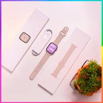 Relógio inteligente Watch9 ProMax Rosa NFC GPS Alta definição Smartwatch comando de voz e siri masculino e feminino + 2