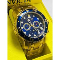 Relógio Invcta 0073 Pro Diver Scuba Gold Azul Banhado a Ouro 18k