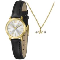 Relogio Kit Feminino Lince Original LRCH236L25KOFTS2PX Pulseira Couro Preta