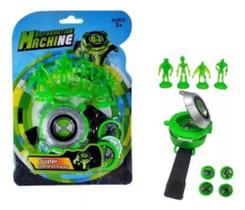 Relógio Lançador Luz Som Ben 10, 4 Bonecos e 4 Discos Omnitrix