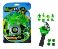 Relógio Lançador Luz Som Ben 10, 4 Bonecos e 4 Discos Omnitrix