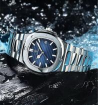 Relógio Lançamento Luxo Masculino Poedagar Prata Com Azul