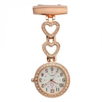 Relógio Lapela Enfermagem Luxo Quartzo Pedras Strass Coração