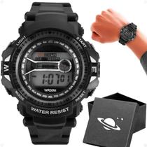 Relogio Led Criança Digital Preto Infantil Silicone + Caixa menino presente cronometro data ajustavel original esportivo