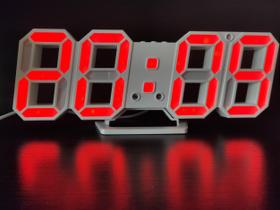 Relógio led digital 3d branco com led vermelho parede mesa alarme snooze