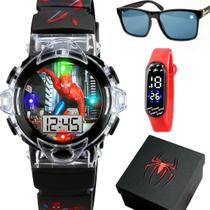 Relogio Led Digital Aranha Infantil + Oculos Sol + Caixa luz silicone homem aranha esportivo qualidade premium vermelho