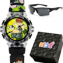 Relogio Led Digital Infantil Ben10 + Oculos Sol heroi esportivo presente silicone criança qualidade premium menino verde