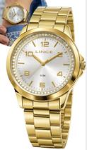 Relógio Lince Feminino De Pulso Dourado Analógico Quartz Pulseira De Aço Inoxidável Com Strass E Pedras Brilhantes Original