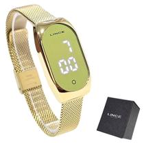 Relógio Lince Feminino Digital Led Dourado Espelhado LDG4706L CXKX