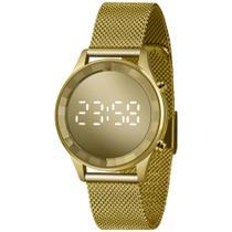 Relogio Lince Feminino digital led redondo dourado pulseira esteira vidro espelhado LDG4648L CXKX