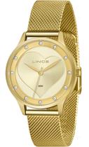 Relógio LINCE feminino dourado coração strass LRG4725L C1KX