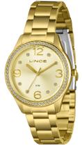 Relogio Lince Feminino Dourado cravejado com pedrinhas strass moderno sofisticado a prova dagua luxo aço LRGJ172L38 C2KX