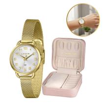 Relógio Lince Feminino Dourado de Pulso com Porta Joia Relógio Lince Feminino Dourado de Pulso com Porta Joia