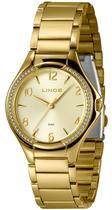 Relogio Lince Feminino Dourado folheado cravejado com pedrinhas strass numeros moderno sofisticado LRGJ174L38 C2KX