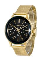 Relogio Lince Feminino Dourado Fundo Preto Strass Lrg4782l40
