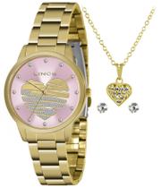 Relógio Lince Feminino Dourado Kit + Semijoia Lrgj139L-Kn53