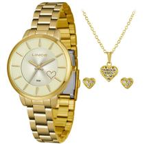 Relógio Lince Feminino Dourado Lrg4607L Kw74 + Semijóia