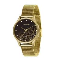 Relogio Lince Feminino Dourado Original Social Onça Fundo Marrom